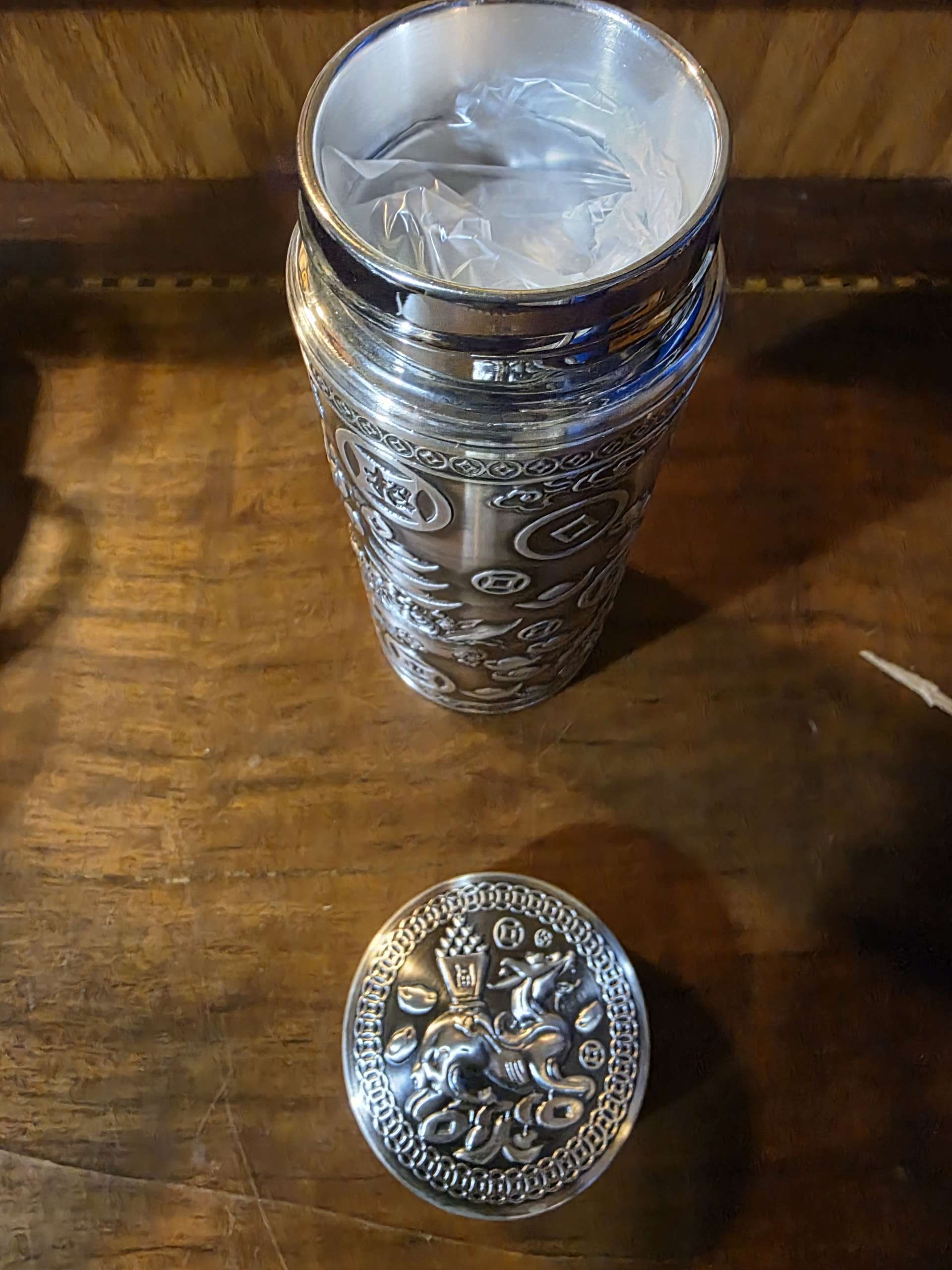 Fine Silver Drinking Cup Hundred Fu Healthy coffee/Hot tea/ Water Bottle 75g 5.5in H