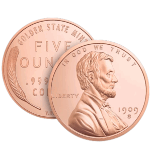5 oz Lincoln Wheat Cent Copper Round .999 Fine Copper Bullion 5 AVDP Ounce