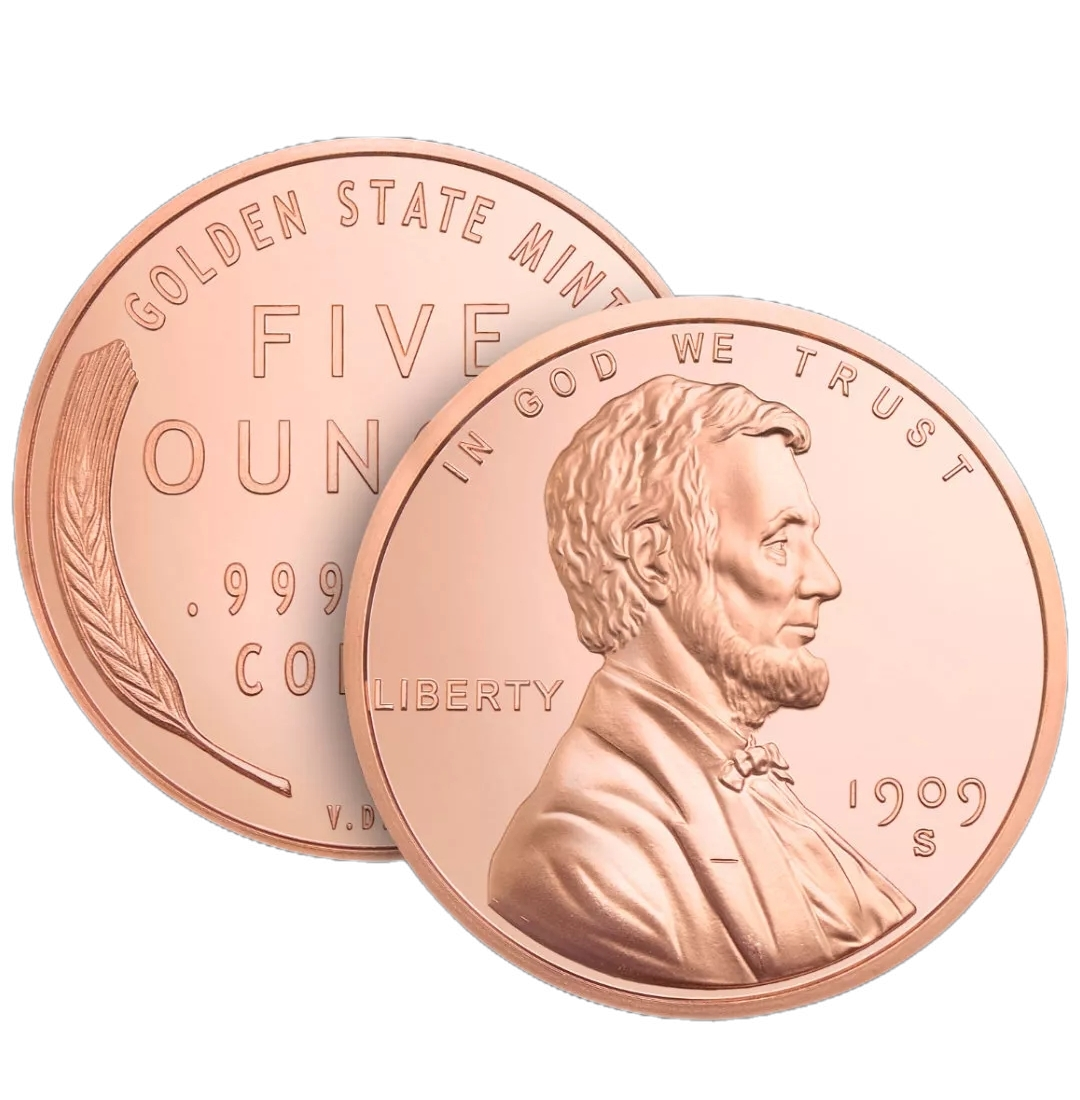 5 oz Lincoln Wheat Cent Copper Round .999 Fine Copper Bullion 5 AVDP Ounce